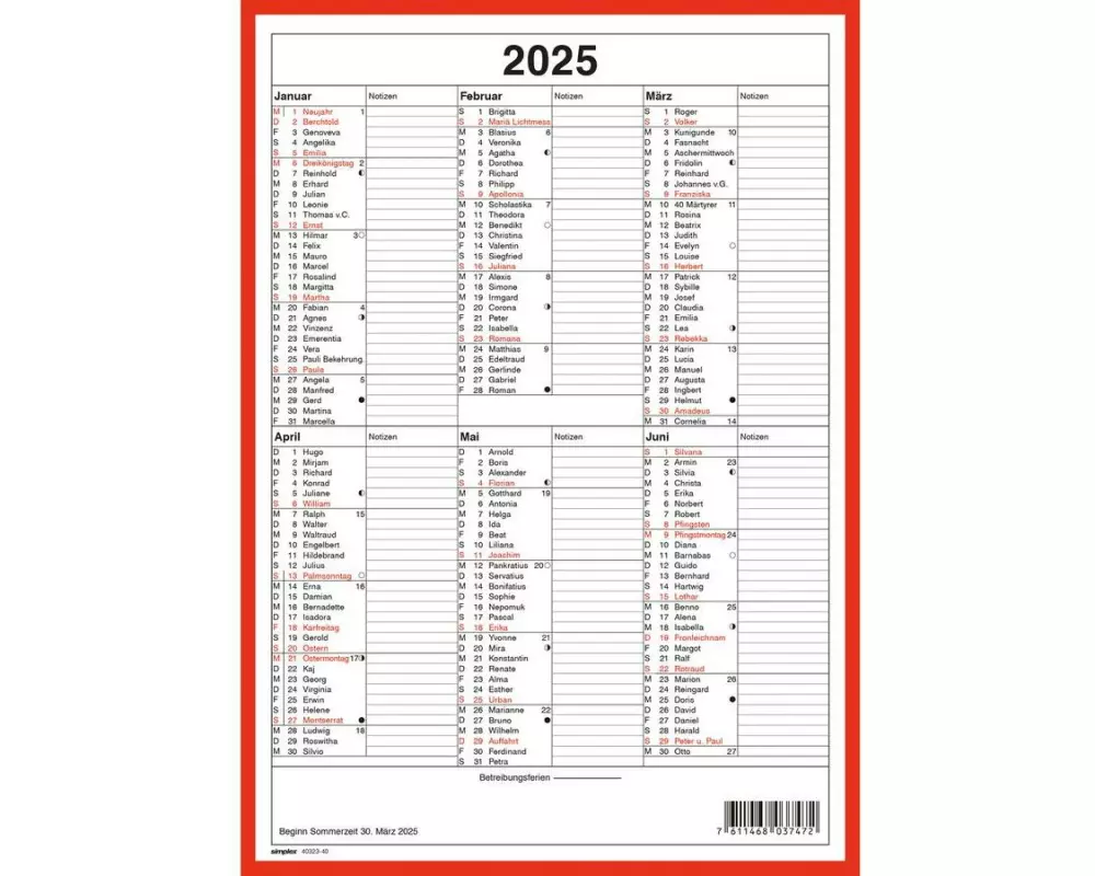 Simplex Wandkalender 2025
