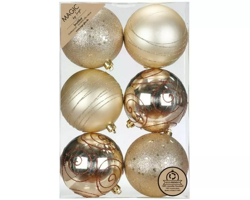 INGES CHRISTMAS DECOR Weihnachtskugel 6 Stück, Gold