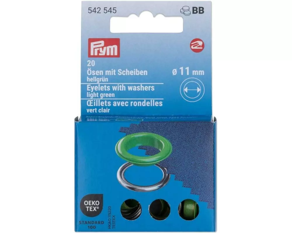 Prym Ösen mit Scheiben 20 Stück, Hellgrün-Silber