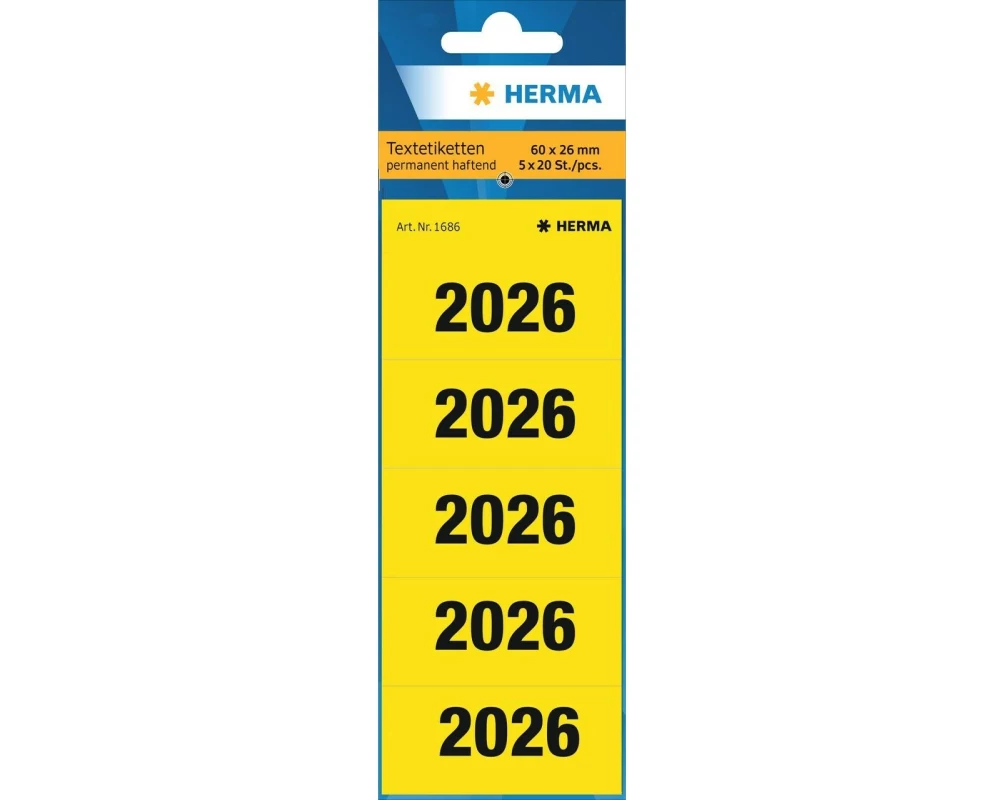 HERMA Ordneretiketten Jahreszahlen 2026 60x26 mm, Gelb, 100 Stück