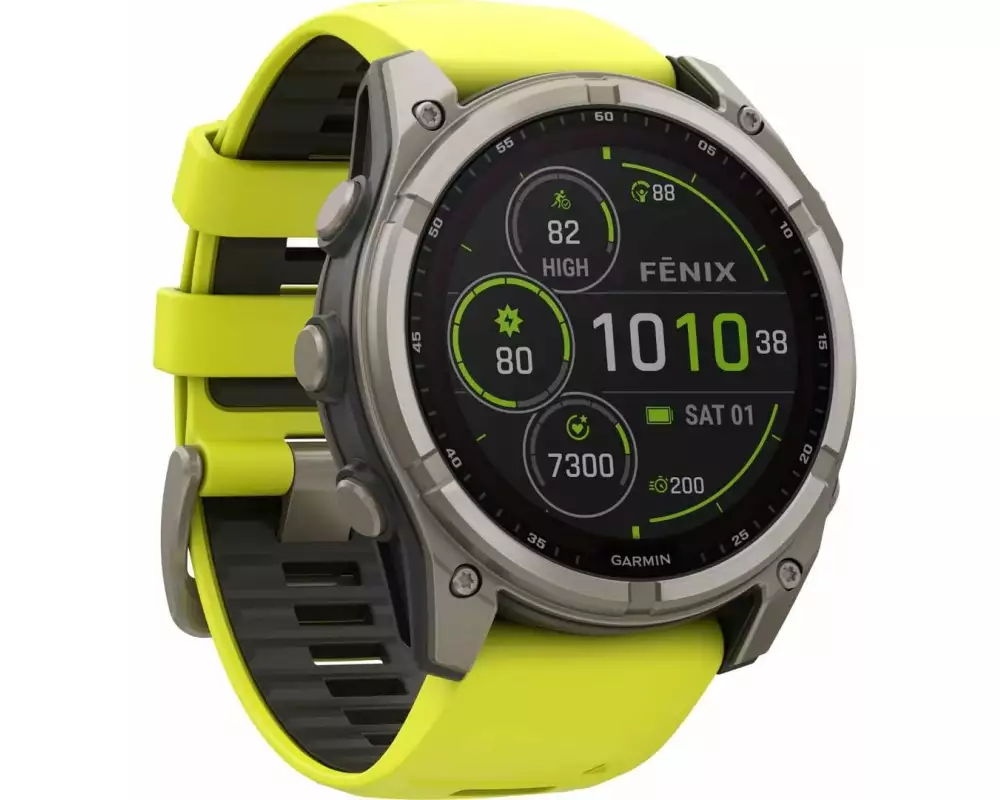 GARMIN Sportuhr Fenix 8 Solar Sapphire, 51 mm Gelb
