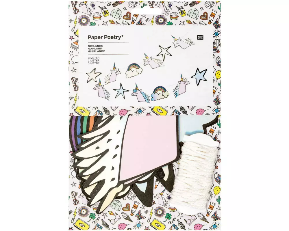 Rico Design Girlande Einhorn 3 m, Mehrfarbig
