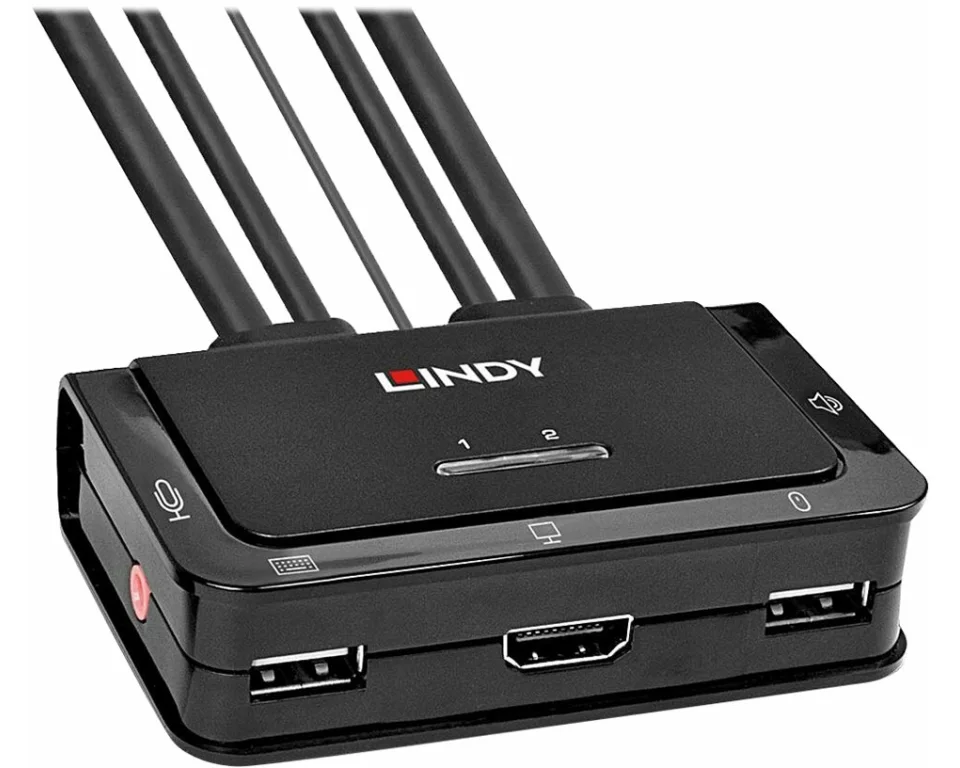 LINDY 2 Port HDMI 2.0 18G USB 2.0 Cable KVM Switch with Audio