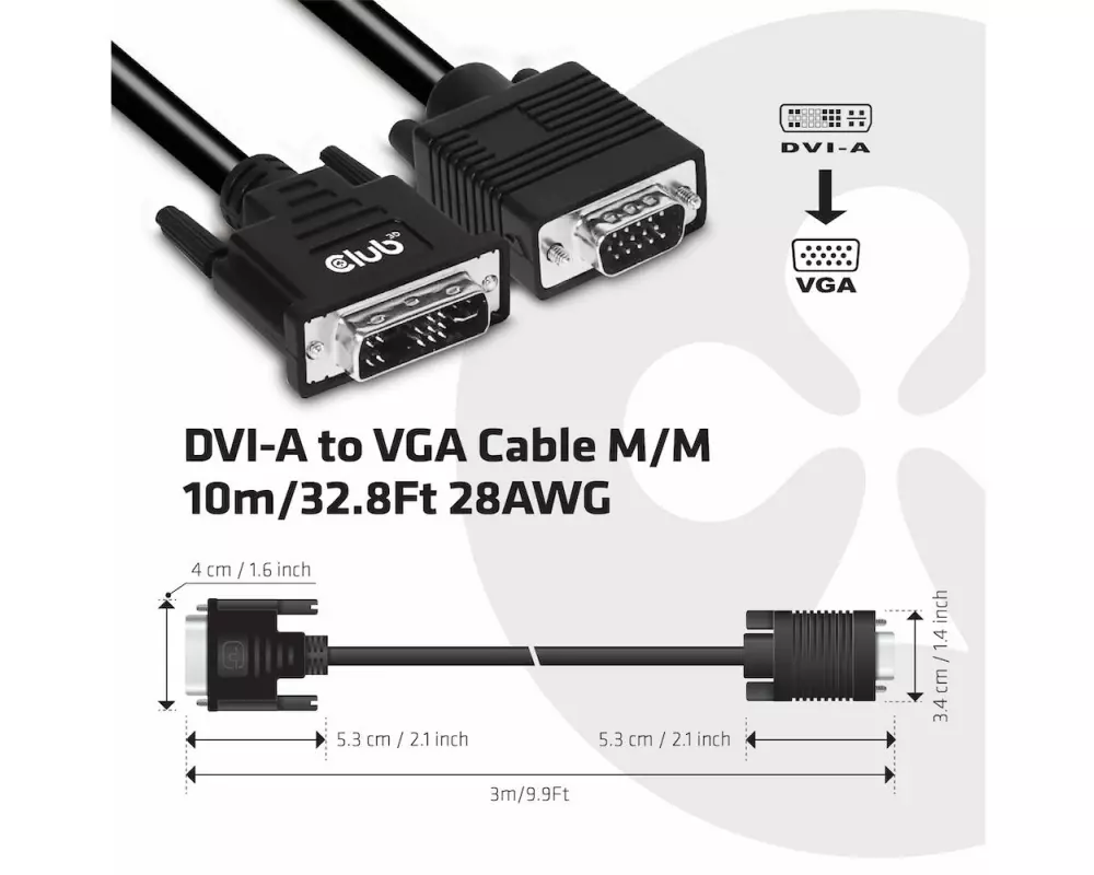 Club 3D DVI-A to VGA Kabel M/M 3m DVI-D - VGA, 3 m