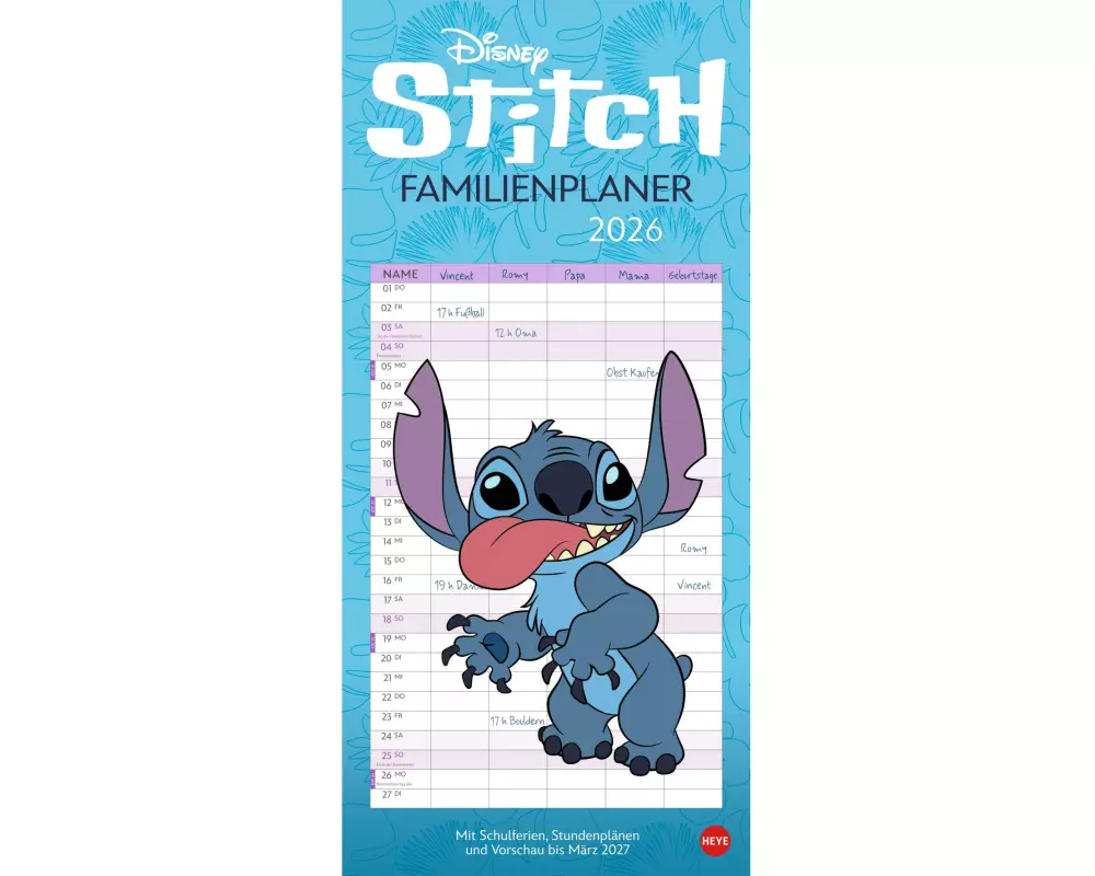 Heye Familienplaner Stitch 2026 21 x 45 cm