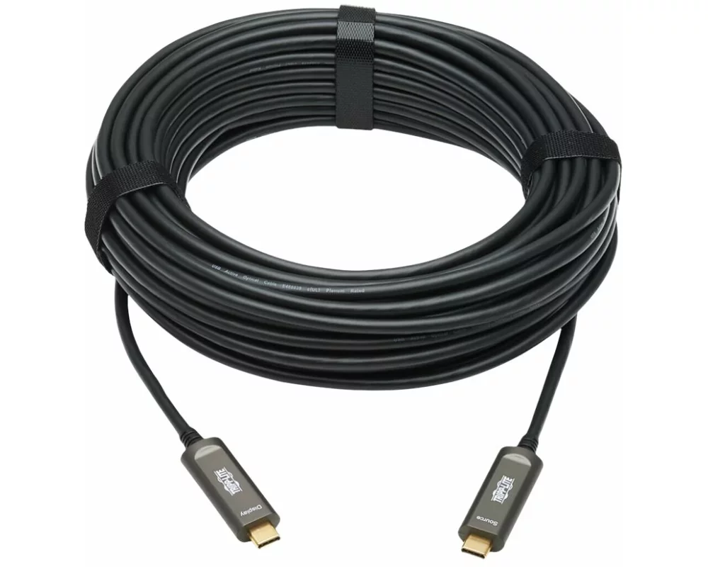 EATON TRIPPLITE USB-C, to, USB-C, Plenum-Rated, Fiber, Active, Optical, Cable, AOC, 4K, 60, Hz, HDR, 4:4:4, M/M, Black, 15m