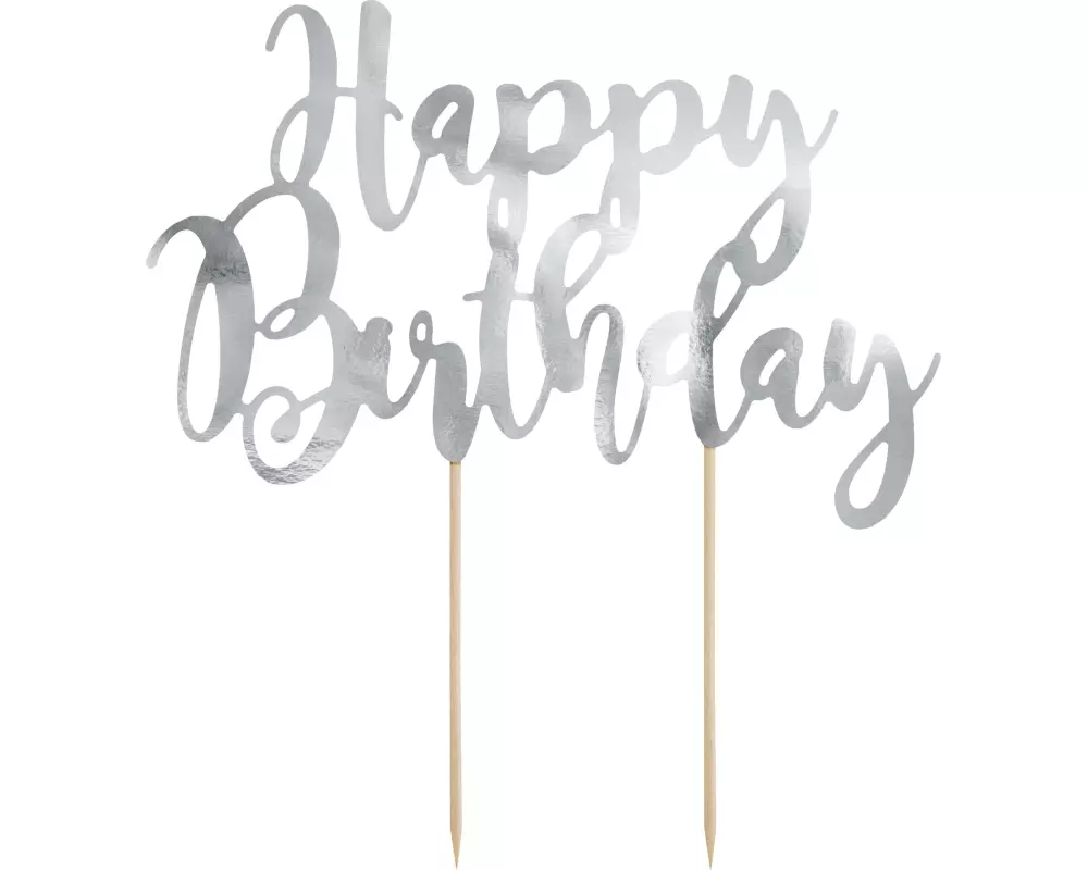 Partydeco Kuchen-Topper Happy Birthday 1 Stück, Silber