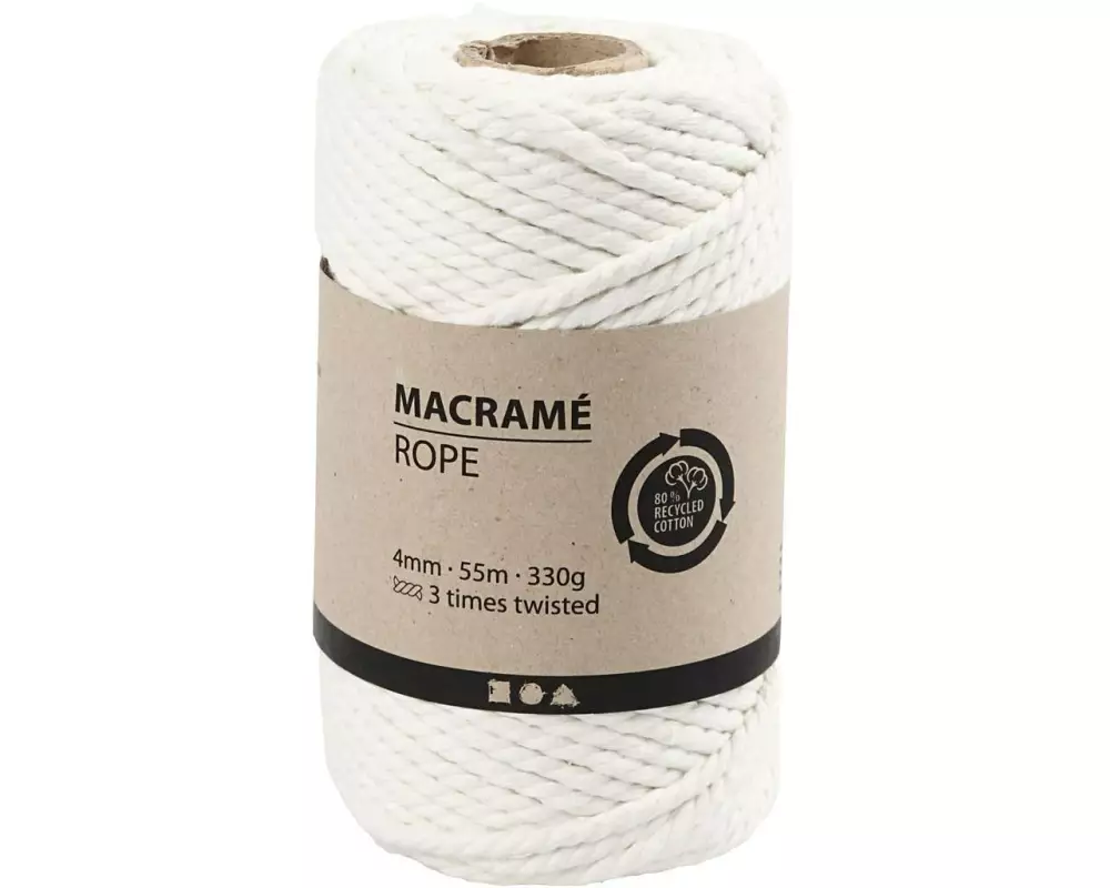 Creativ Company Baumwollgarn Makramee Rope 330 g, Weiss