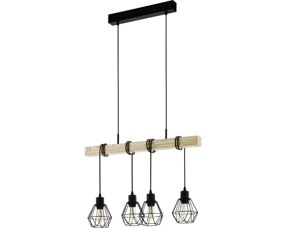 EGLO Leuchten Pendelleuchte TOWNSHEND 5 schwarz exkl. E27 4x60W