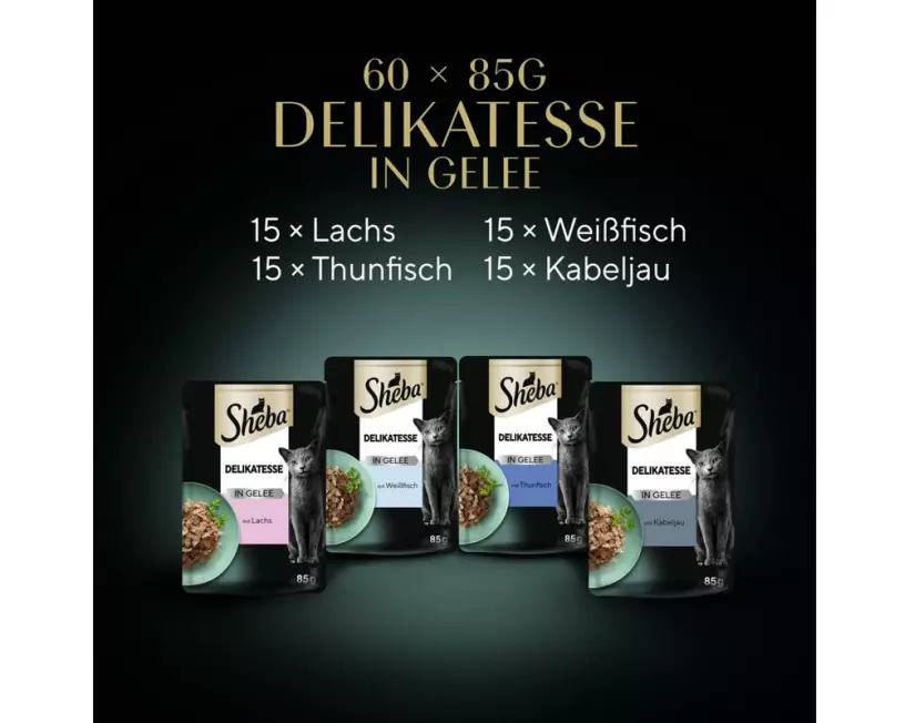 Sheba Nassfutter Delikatesse Gelee Fisch Variation, 60 x 85g