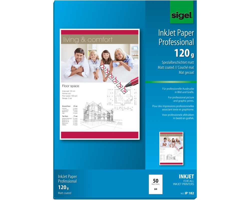 SIGEL InkJet-Papier A4 IP182 120g,matt, weiss 50 Blatt