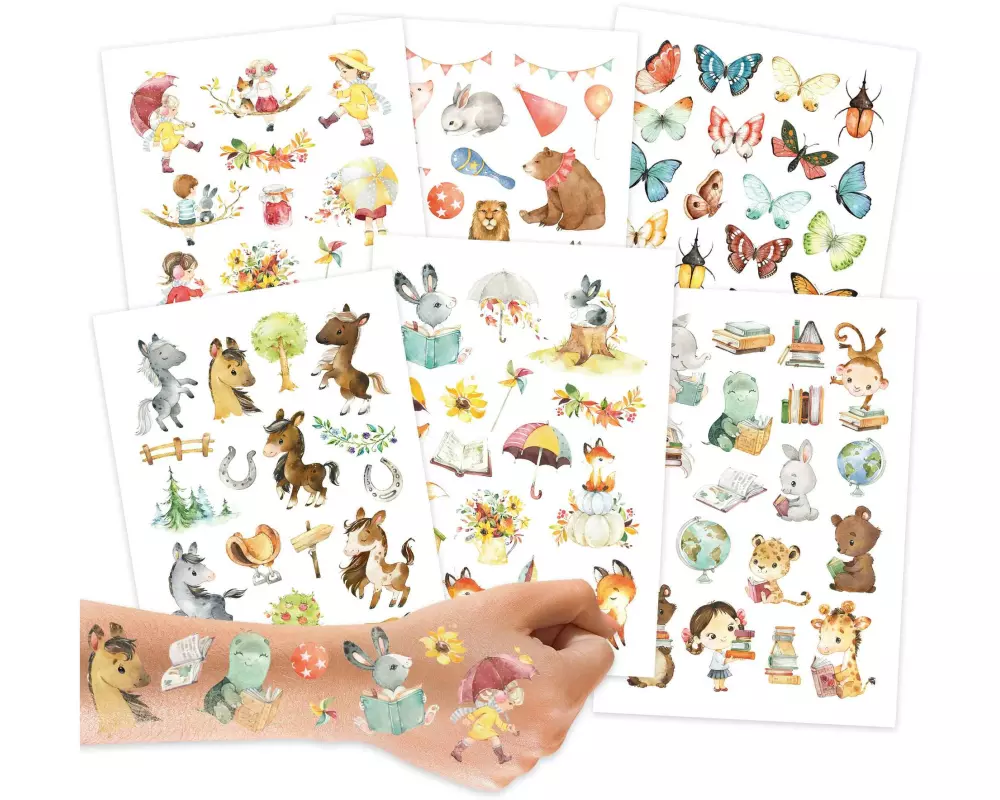 Papierdrachen Tattoo Set Pferde und Lesefreunde