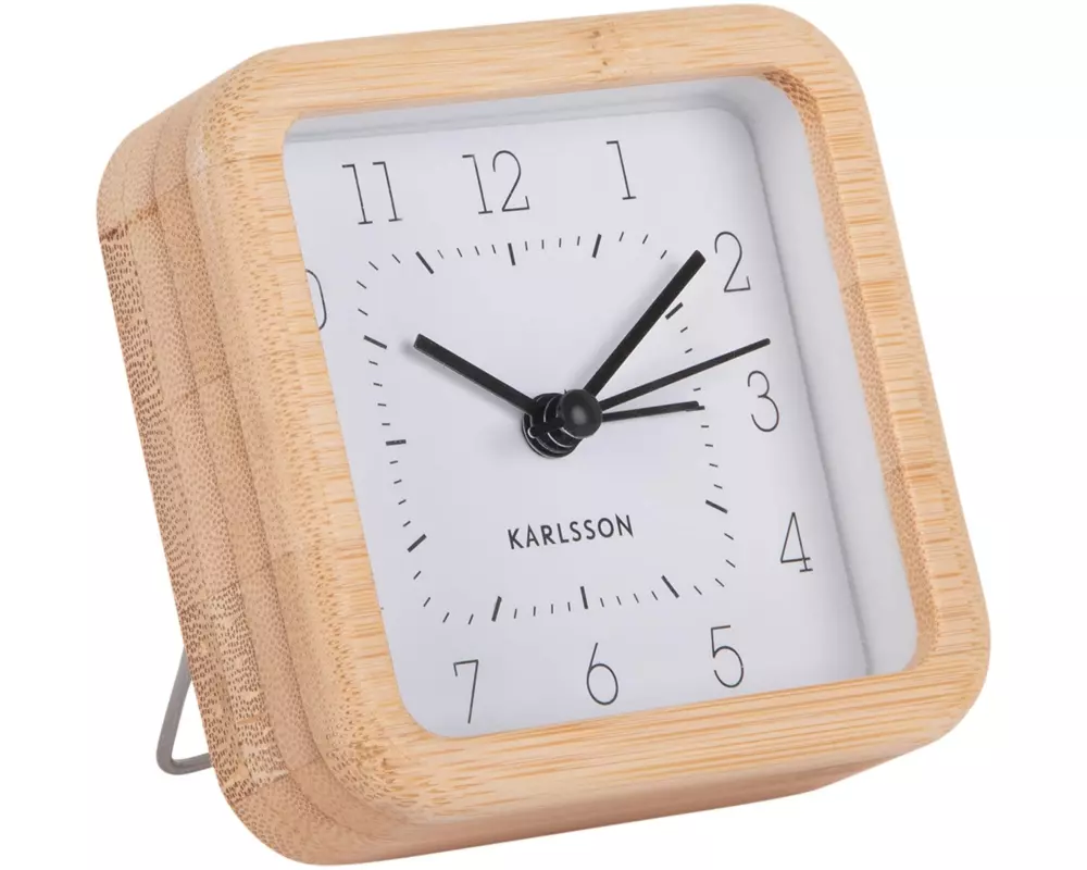 KARLSSON Klassischer Wecker Neat Square Bambus / Weiss