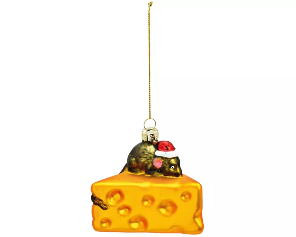 G. Wurm Weihnachtskugel Maus auf Käse 8 x 8 x 8 cm, Gold