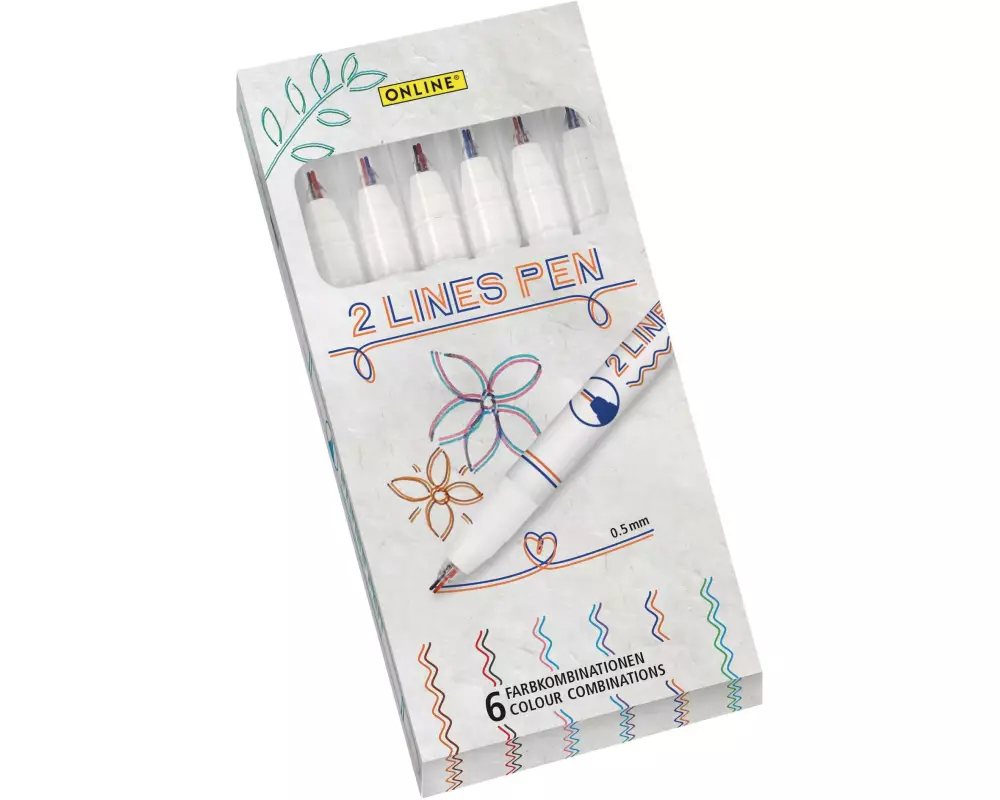 Online Fineliner Two Lines Pen 6er Set