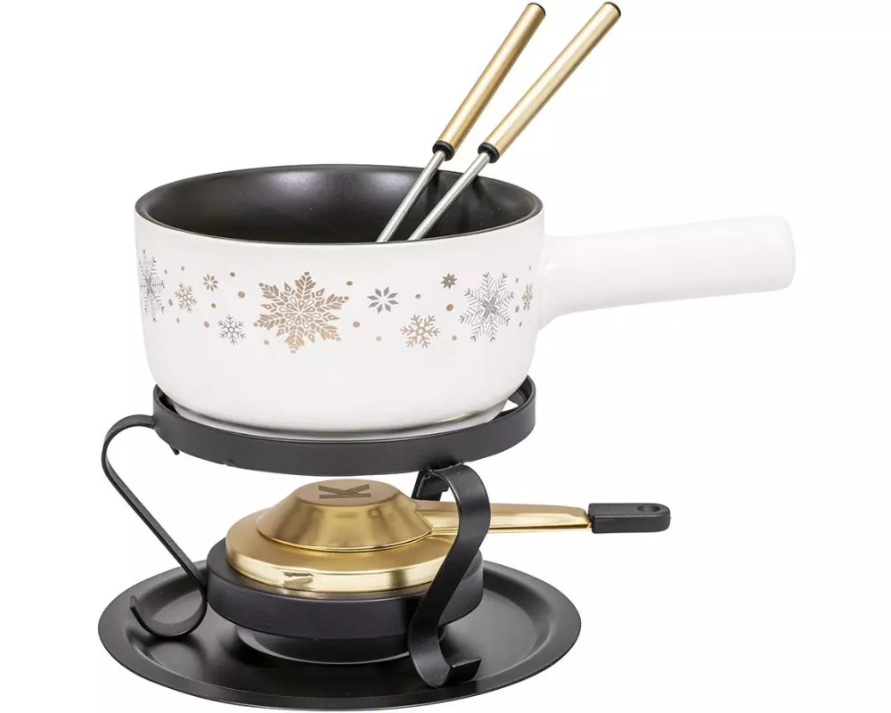 Kadastar Käsefondue-Set Sparkling Winter E16 5 Teile, Schwarz/Weiss