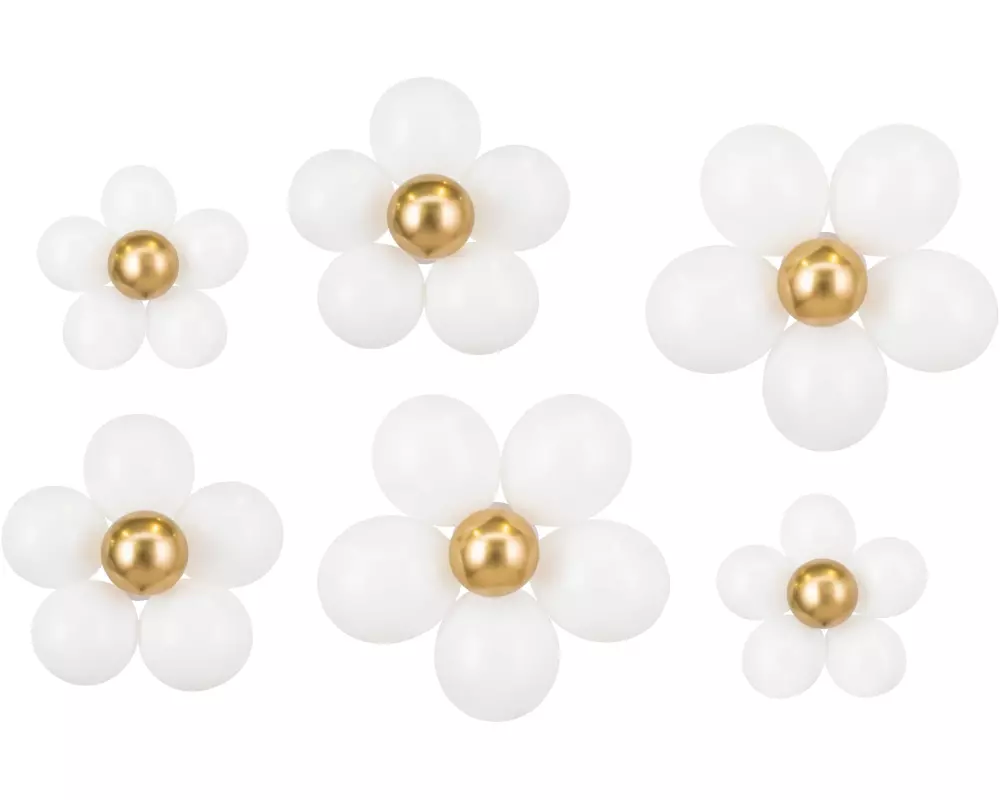 Partydeco Luftballon Set Blumen 40-50 cm, Gold/Weiss