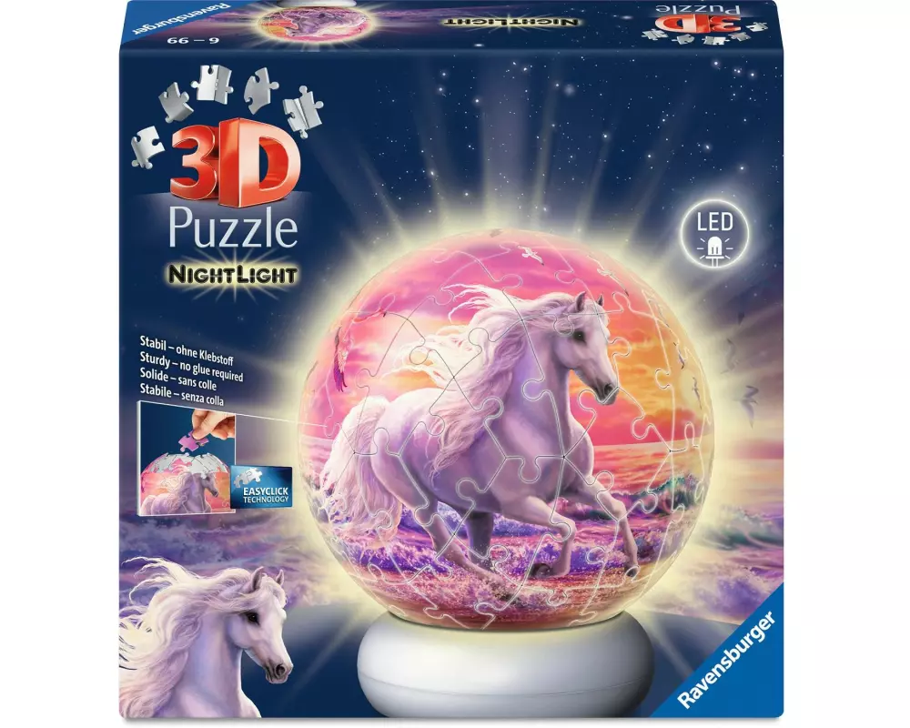 Ravensburger 3D Puzzle-Ball Nachtlicht Pferde am Strand 72 Teile
