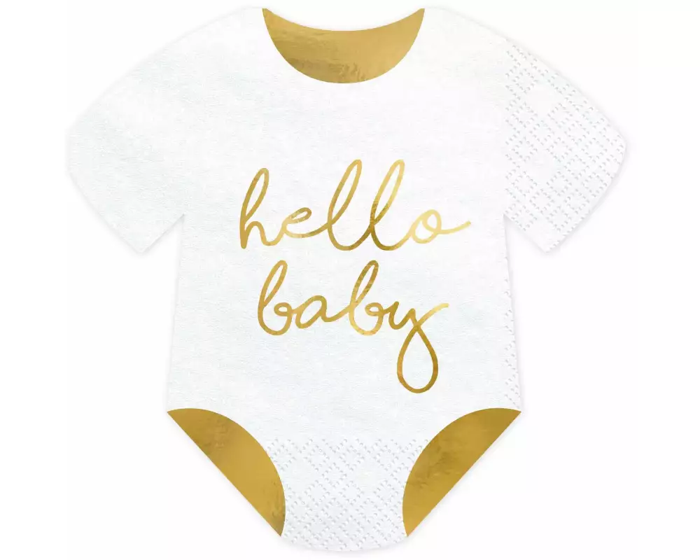 Partydeco Papierservietten Hello Baby Strampler 20 Stück, Weiss/Gold