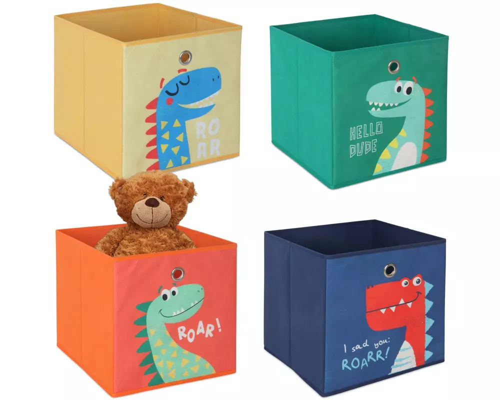 relaxdays Spielzeugbox Tiere 4 Stück