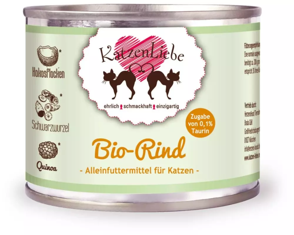 KatzenLiebe Nassfutter Bio-Rind mit Bio-Schwarzwurzel, 200 g