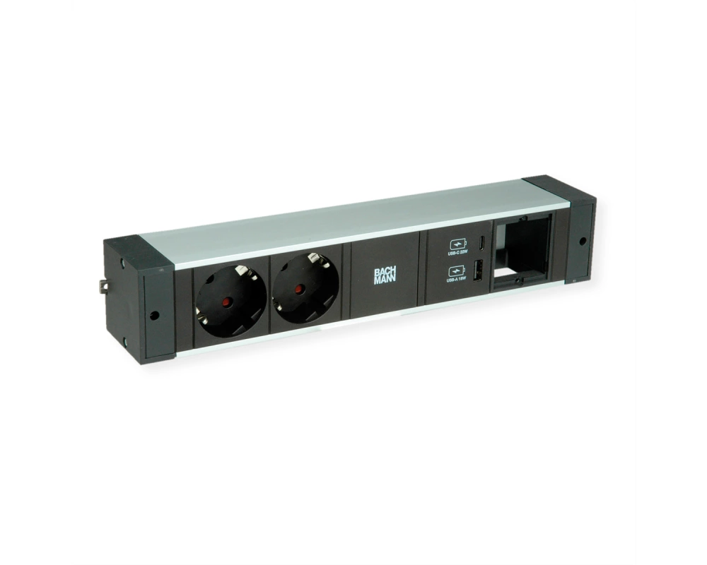 BACHMANN DESK RAIL 2xSchutzkt. USB A&C, USB Charger 22W 1xABD 2,0m GST18
