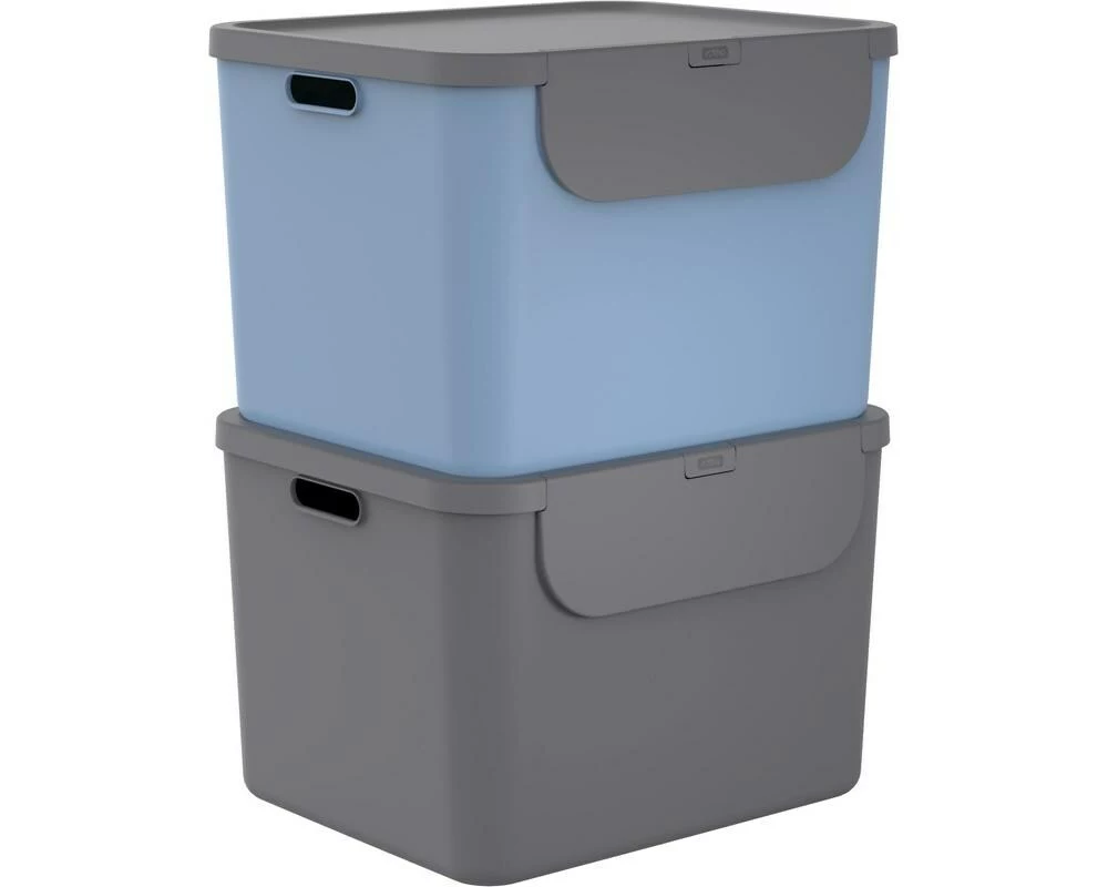 Rotho Recyclingbehälter ALBULA 2 tlg. 110 l, Blau/Anthrazit