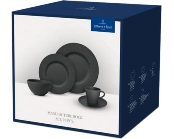 Villeroy & Boch Geschirrset Manufacture Rock 20-teilig, Schwarz