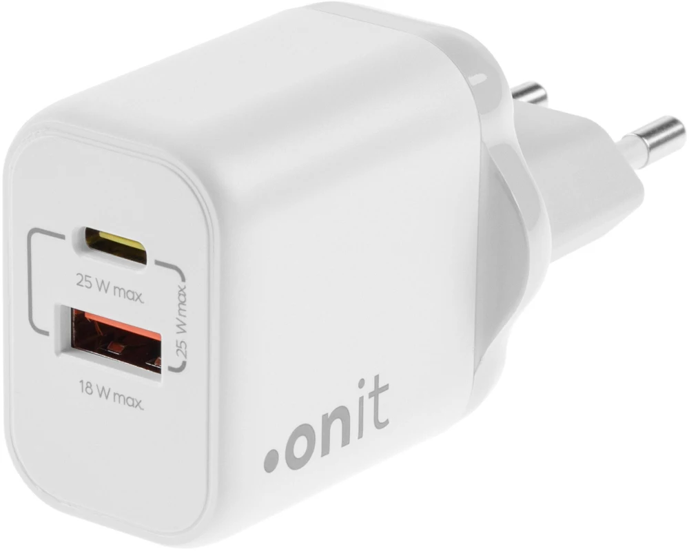 onit USB-Wandladegerät Dual 1C1A 25 W GaN Weiss