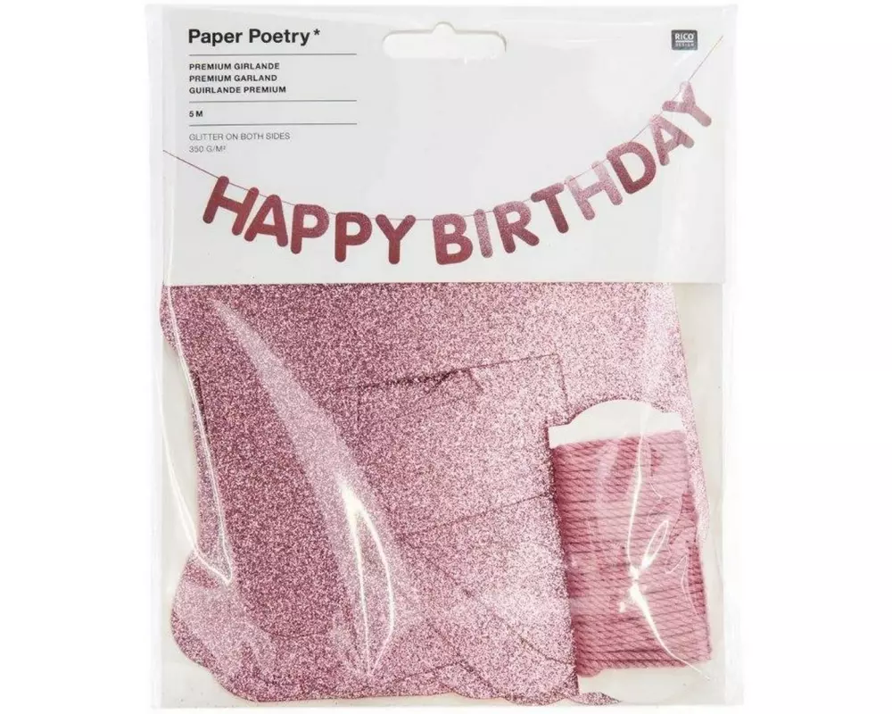 Rico Design Girlande Happy Birthday, Glitter Rosa