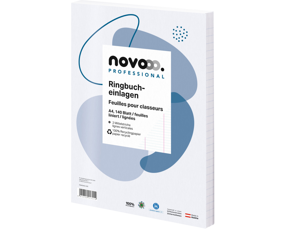 NOVOOO Ringbucheinlagen recycling A4 535027010 liniert 9mm, o/Rand 140 Blatt