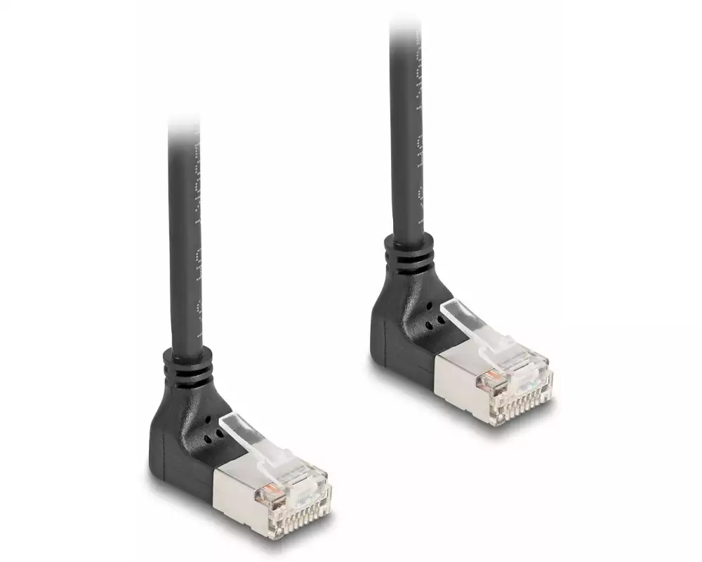 Delock Patchkabel 90° oben gewinkelt Cat 6A, S/FTP, 2 m, Schwarz