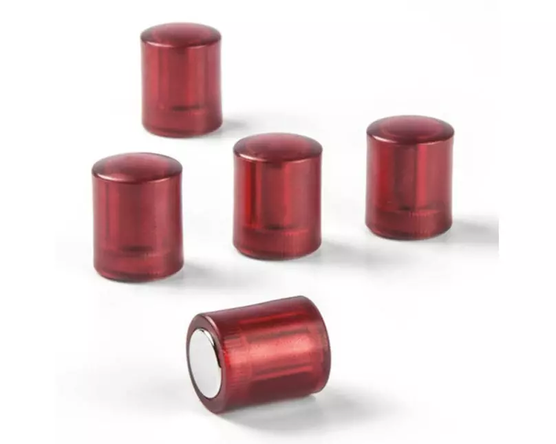 supermagnete Haftmagnet Zylindrisch 5 Stück, Rot/Transparent