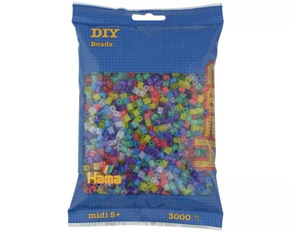 Hama Bügelperlen Midi Transparent Glitter, 3000 Stück