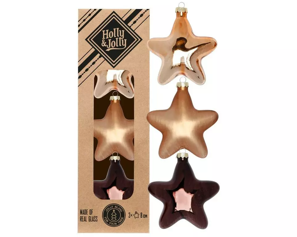 Holly & Jolly Weihnachtskugel Stern Elegant Lounge 3 Stück, 8 cm