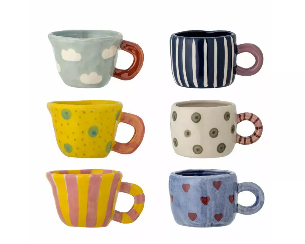 Bloomingville Kaffeebecher Nini, Steinzeug, 110 ml, Mehrfarbig, 6 Stück