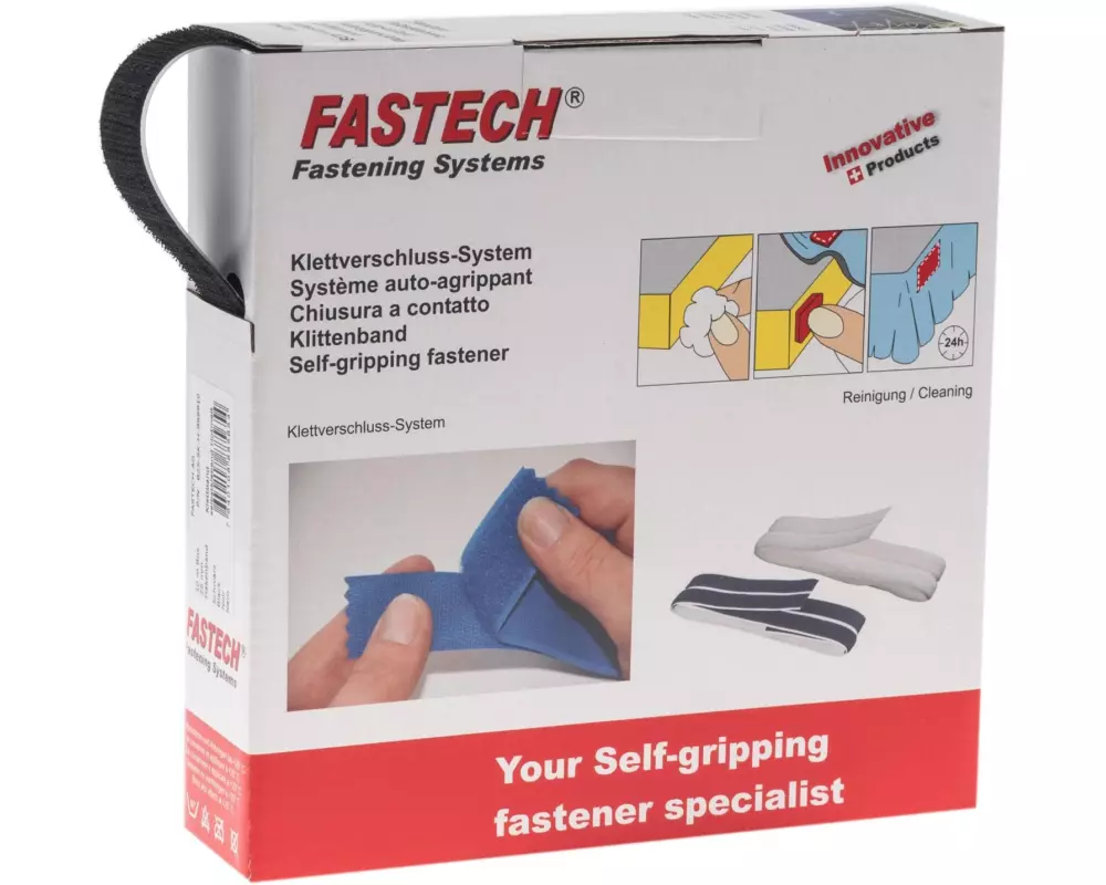 FASTECH Hakenseite Box 25 mm x 10 m selbstklebend, Schwarz