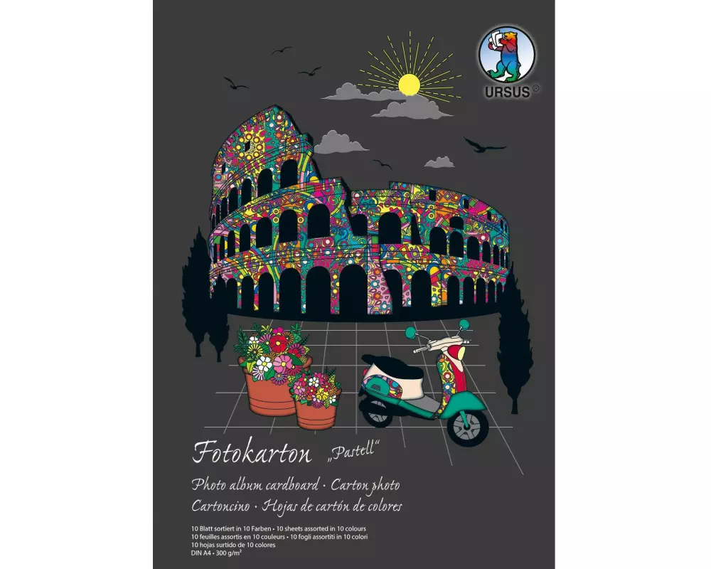 URSUS Fotokarton A4, 10 Blätter à 10 Farben Pastellfarben