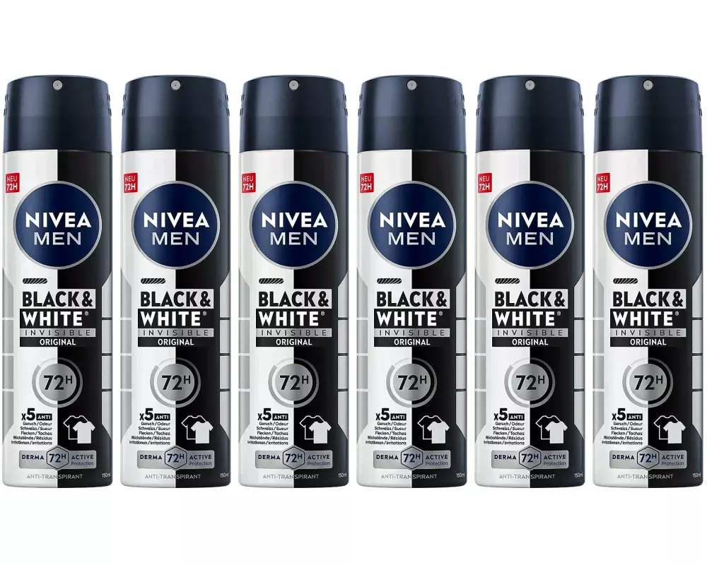 NIVEA MEN Deo Spray Black and White 6 x 150 ml