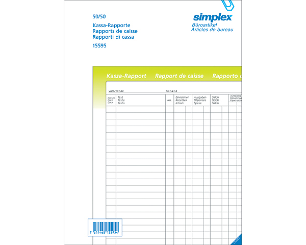 SIMPLEX Kassa-Rapport A4 15595 weiss 50x2 Blatt