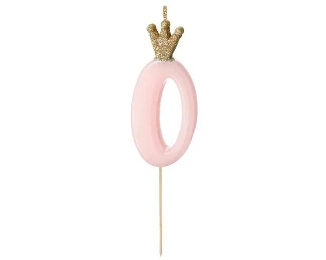 Partydeco PartyDeco Geburtstagskerze Ziffer 0 Hellrosa 1 Stück