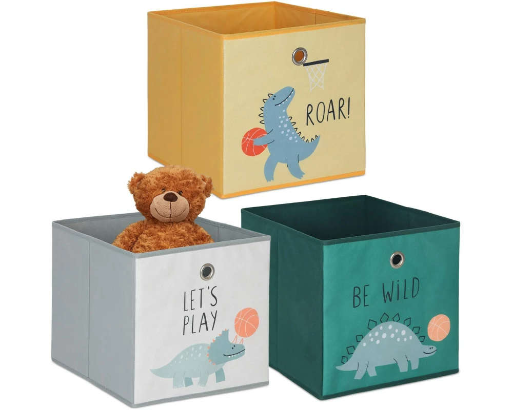 relaxdays Spielzeugbox Dino 3 Stück