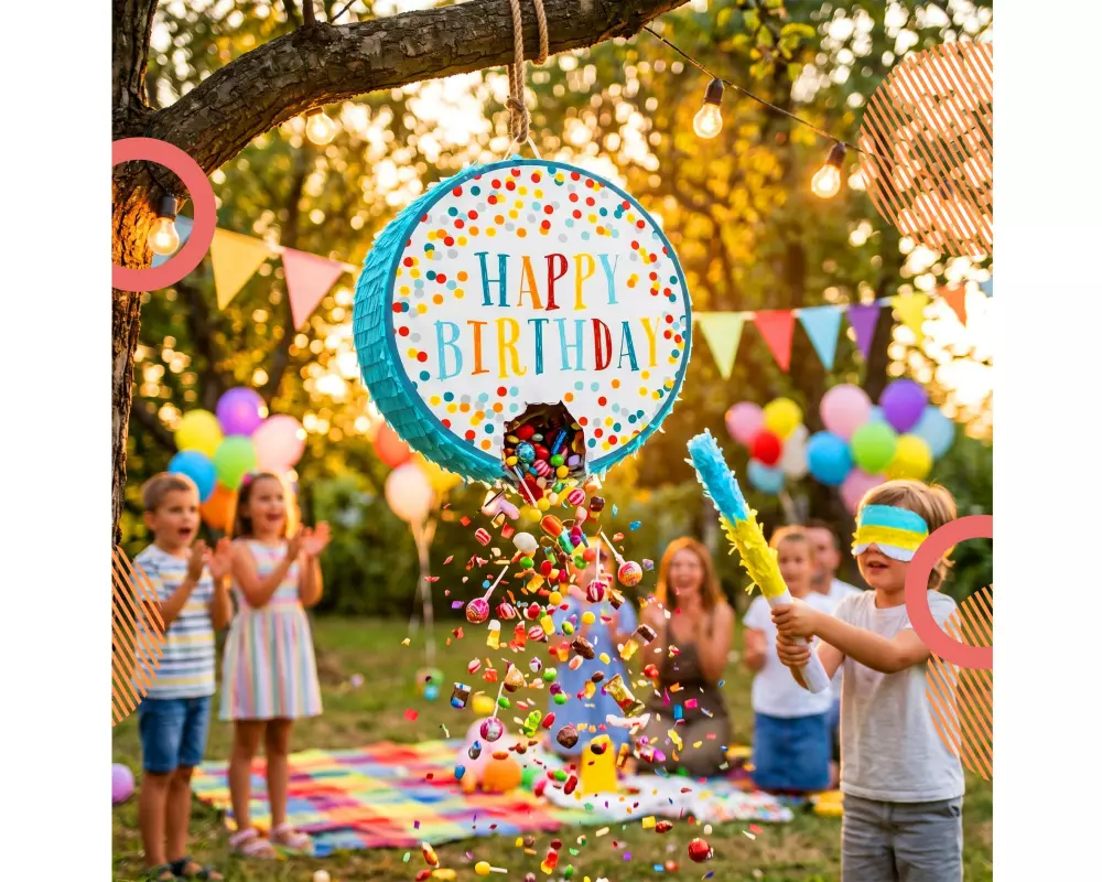 relaxdays Pinata Geburtstag, Gelb/Weiss/Türkis