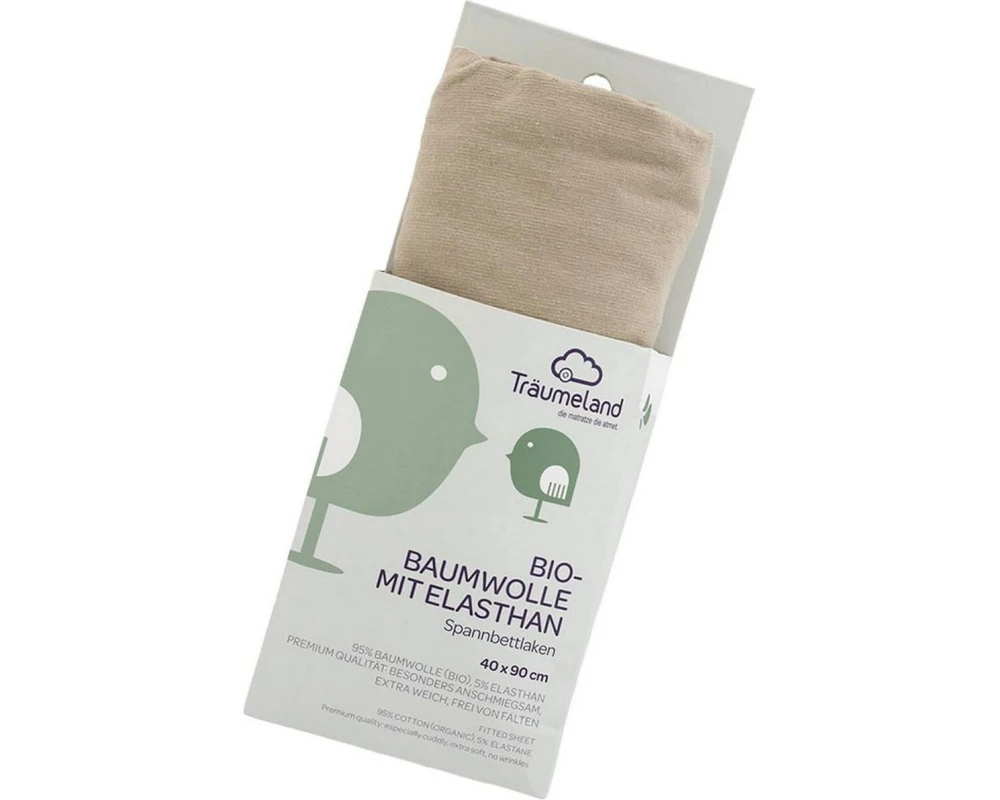 Träumeland Spannbettlaken Bio-Baumwolle mit Elasthan 90 x 40 cm, Taupe
