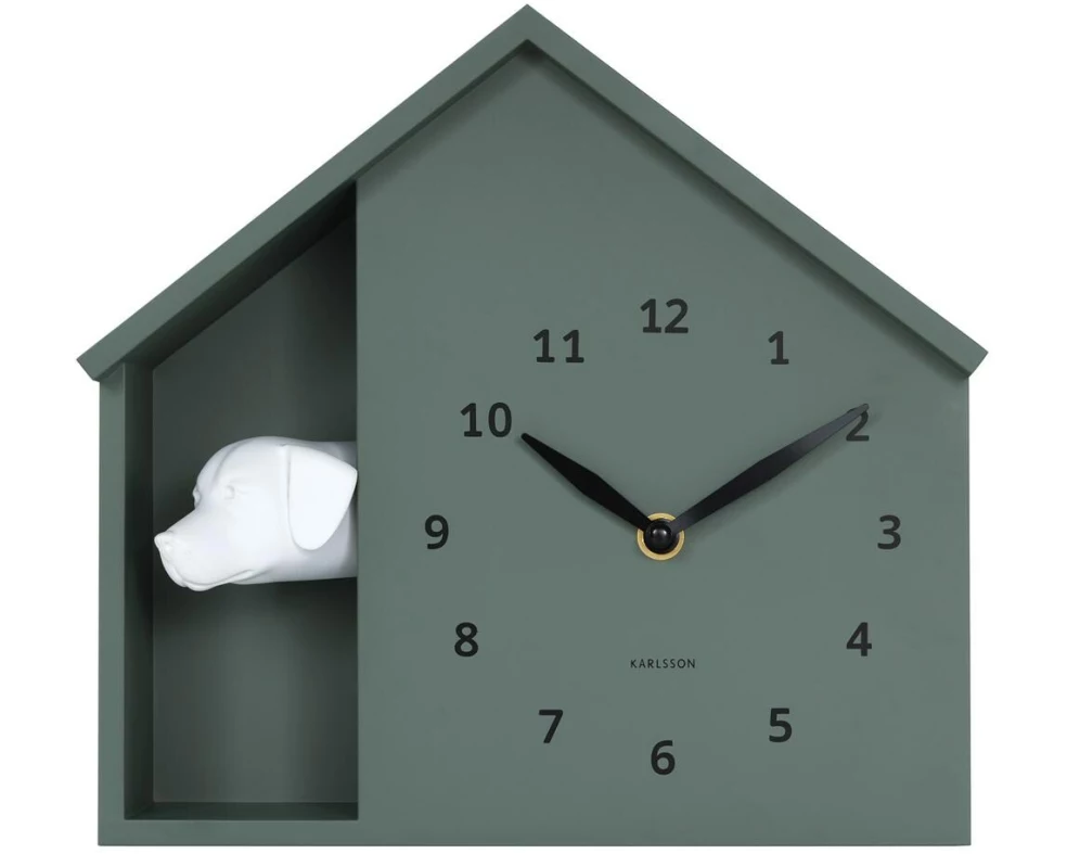KARLSSON Wanduhr Wall clock Peeking Doggy Jungle Green