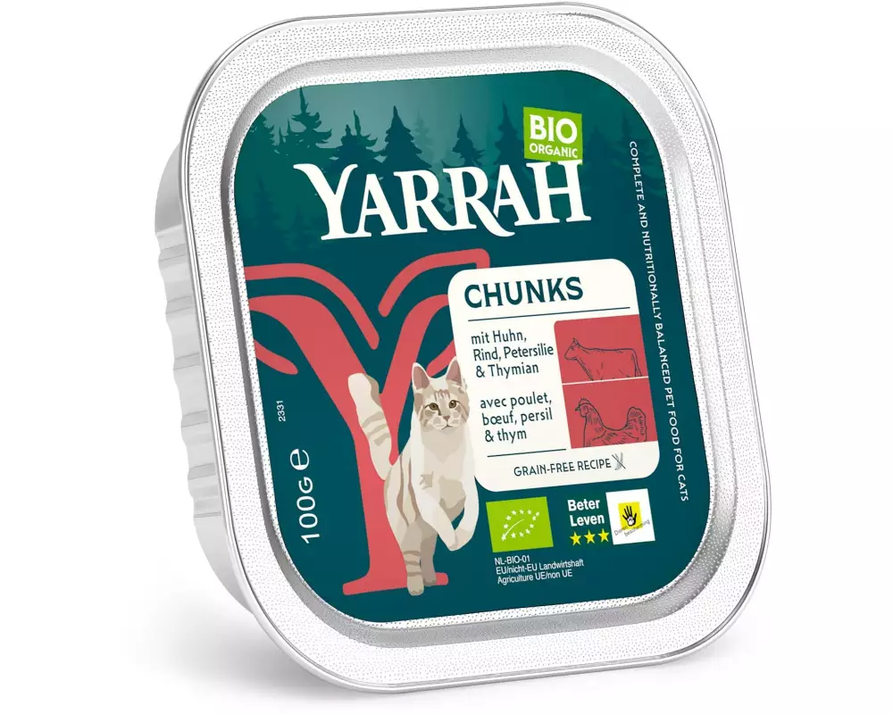 Yarrah Bio-Nassfutter Bio Chunks mit Huhn & Rind 32x 100 g
