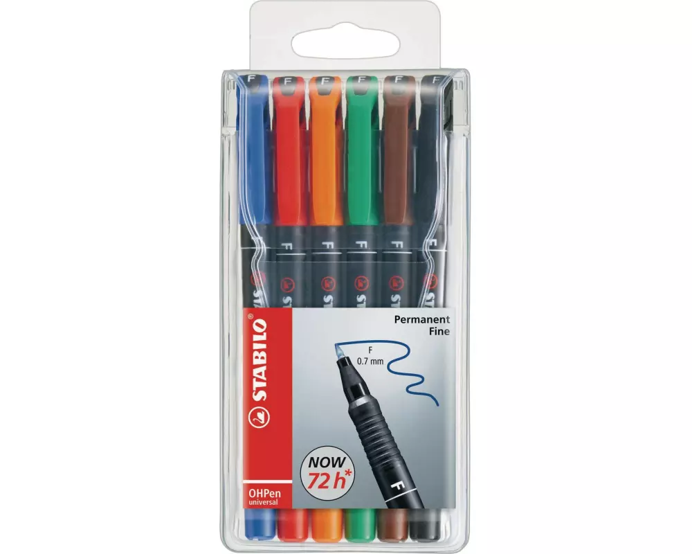 STABILO Folienstift OHPen universal F permanent 6 Stück, Mehrfahrbig