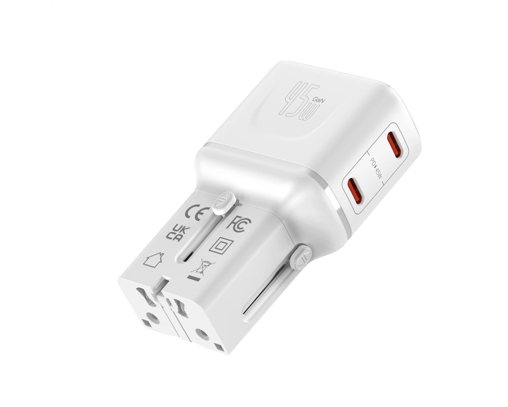 VALUE USB Reise-Charger mit Euro-Flach-/UK-/US-Stecker , 2x USB-C-Anschlüsse, 45 W