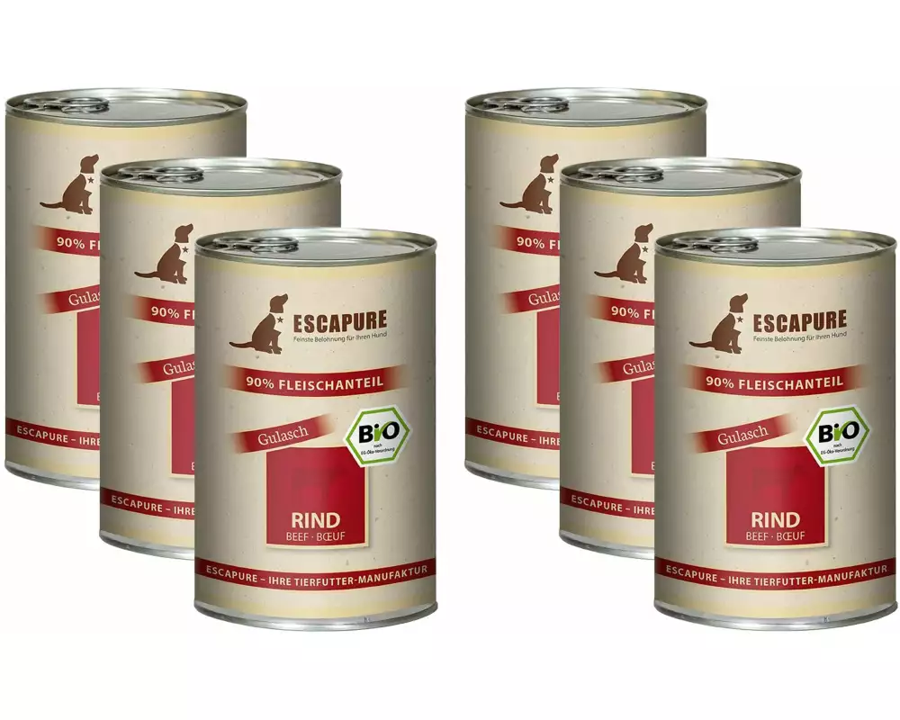 Escapure Nassfutter BIO Rinder Gulasch, 6 x 400 g