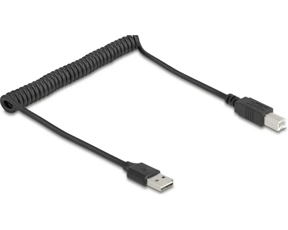 Delock USB 2.0-Spiralkabel USB-A - USB-B 0.8 m